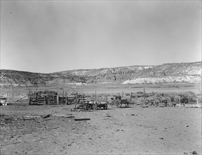 Desert mountains surround Escalante, Utah, 1936. Creator: Dorothea Lange.