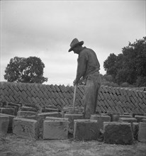 Bosque Farms project - making adobe brick for school and permanent houses, New Mexico, 1935. Creator: Dorothea Lange.
