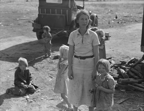 Oklahoma mother of five children, now picking cotton in California, near Fresno, 1936. Creator: Dorothea Lange.