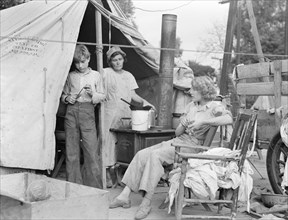 Drought refugees from Texas encamped in California near Exeter, 1936. Creator: Dorothea Lange.