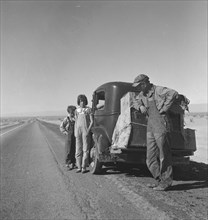 Oklahoma sharecropper and family entering California, 1937. Creator: Dorothea Lange.