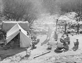 Two families, camped by the roadside near Santa Maria, California, 1937. Creator: Dorothea Lange.