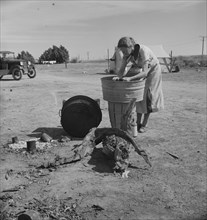 Laundry facilities in migratory labor camp, Imperial Valley, California, near Calipatria, 1937. Creator: Dorothea Lange.