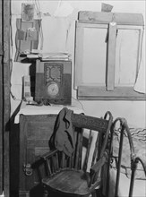 Inside of one-room shack of Rural Rehabilitation client, Tulare County, California, 1938. Creator: Dorothea Lange.