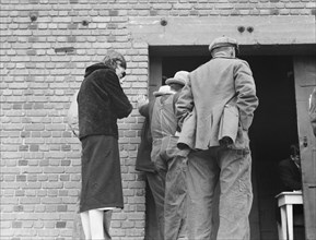 Destitute farm labor families come to FSA distributing depot..., Kern County, California, 1938. Creator: Dorothea Lange.