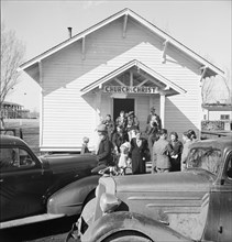 Sunday morning service, Tranquillity, California, 1938. Creator: Dorothea Lange.