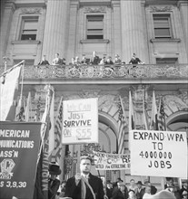 In front of city hall, San Francisco, California, 1939. Creator: Dorothea Lange.
