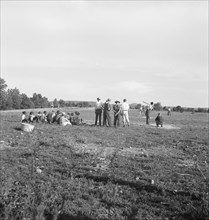 Farmers' baseball game in the country, on U.S. 62, near Mountain Home, northern Arkansas, 1938. Creator: Dorothea Lange.