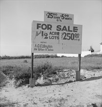 Housing for rapidly growing fringe of lettuce workers on edge of town, Salinas, California, 1939. Creator: Dorothea Lange.