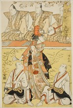 The Actors Segawa Kikunojo III as Koito, Sawamura Sojuro III as the monk Sainenbo, and Ich..., 1783. Creator: Torii Kiyonaga.