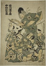 The Actors Ichikawa Ebizo I as Miura Osuke, Ichikawa Danjuro lV as Okazaki Akushiro, and N..., 1754. Creator: Torii Kiyohiro.
