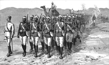 ''The Campaign at Suakin; The Tenth Soudanese Marching across the Desert from the Nile to Kosseir, f Creator: Unknown.
