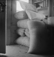 Possibly: Interior of farmer's two-room log home, FSA borrower, Boundary County, Idaho, 1939. Creator: Dorothea Lange.