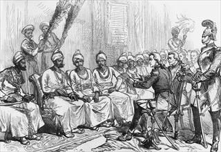 'Negotiations for Peace: Meeting of the British and Burmese Commissioners', c1891. Creator: James Grant.