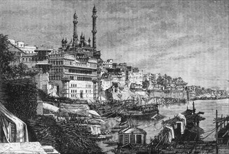 'View of the Mosque of Aurungzebe and Madhoray Ghat (Quay) Benares', c1891. Creator: James Grant.