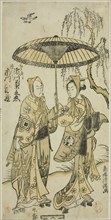 The Actors Segawa Kikunojo II as Ohatsu and Ichikawa Yaozo II as her lover Tokubei in the ..., 1767. Creator: Torii Kiyomitsu.