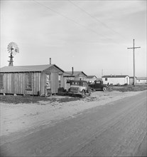Rented cabins, ten dollars a month...Arkansawyers auto camp, Greenfield, Salinas Valley, CA, 1939. Creator: Dorothea Lange.