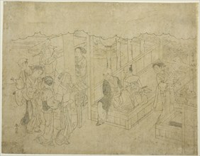 Key block print for The Introduction (Miai), the first sheet from the series "Marriage ..., c. 1769. Creator: Suzuki Harunobu.