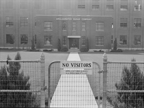 Entrance to Amalgamated Sugar Company factory at opening..., Nyssa, Malheur County, Oregon, 1939. Creator: Dorothea Lange.