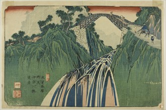No. 41: Distant View of the Ina River Bridge at Nojiri (Yonjuichi: Noriji Inagawabas..., c. 1835/36. Creator: Ikeda Eisen.