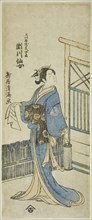 The Actor Segawa Senjo (Kikunojo III) as the wife of Amakawaya Gihei in the play "Kanadeho..., 1776. Creator: Torii Kiyomitsu.