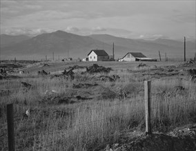 New home, new fence, newly cleared land of farme..., Priest River Valley, Bonner County, Idaho, 1939 Creator: Dorothea Lange.
