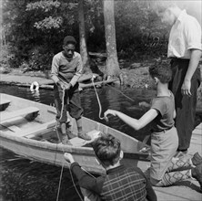 Fishing at Camp Nathan Hale, Southfields, New York, 1943. Creator: Gordon Parks.