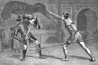 ''The Roman Gladiatorial Games at the Italian Exhibition, Earls Court', 1888. Creator: Percy Macquoid.