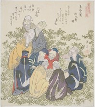 The Nine Old Men of Mount Xiang (Kozan kyuro), from the series "A Set of Ten Famous Num..., c. 1828. Creator: Gakutei.
