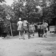 Campers leaving for a day's hike at Camp Fern Rock, Bear Mountain, New York, 1943 Creator: Gordon Parks.