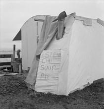 Outside of potato pickers' camp, across from the..., Tulelake, Siskiyou County, California, 1939. Creator: Dorothea Lange.