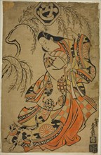 The Actor Uemura Kichisaburo as the Third Princess in the play "Wakoku Gosuiden,"..., 1700. Creator: Torii Kiyonobu I.