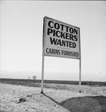 Sign on U.S. 99 main highway between Los Angeles and San Francisco, Kern County, California, 1939. Creator: Dorothea Lange.