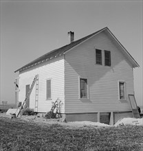 Exterior of Soper house, just finished painting, Willow Creek area, Malheur County, Oregon, 1939. Creator: Dorothea Lange.