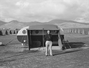 The camp manager, the office trailer...mobile camp, Merrill, Klamath County, Oregon, 1939. Creator: Dorothea Lange.