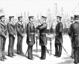 ''Presentation of the Albert Medal to Mr. John Barber, by Admiral Sir William Dowell...', 1890. Creator: Unknown.