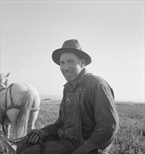 Mr. Roberts saying, "They're on WPA and I'm out here", Malheur County, Oregon, 1939. Creator: Dorothea Lange.