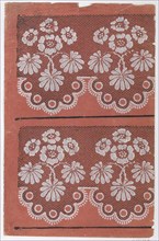 Red sheet with two borders with a white floral pattern atop a black ..., late 18th-mid-19th century. Creator: Anon.