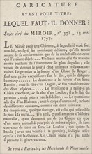 Caricature, Ayant Pour Titre: Lequel Faut-il Donner?, Sujet tiré du Miroir, no. 378, 13 Ma..., 1797. Creator: Anon.
