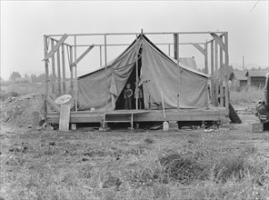 Family living in tent while building the house..., near Klamath Falls, Klamath County, Oregon, 1939. Creator: Dorothea Lange.