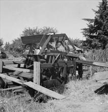 Oregon, Marion County, north of West Stayton. Waterwheel for field irrigation in the bean country.