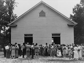 Gathering of congregation after church services. Wheeley's Church, Person County, North Carolina.