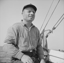 On board the fishing boat Alden out of Gloucester, Massachusetts. Frank Mineo, owner and skipper.