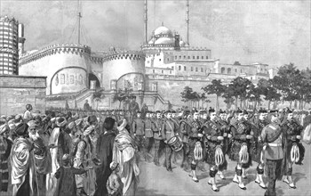 ''The King's Own Scottish Borderers leaving the Citadel, Cairo, Egypt, en route for India', 1890.