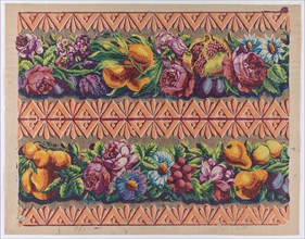 Sheet with a border with two garlands of fruit, leaves, and flowers, late 18th-mid-19th century.