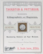 Trade Card for Thorton & Pattinson, Bookbinders, Lithographers and Engravers, 19th century.