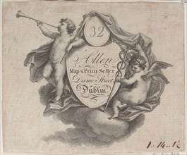 Trade card for William Allen, Map and Print Seller in Dublin, late 18th-early 19th century.