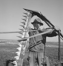 Mr. Browning in his field getting ready to mow hay. Dead Ox Flat, Malheur County, Oregon.