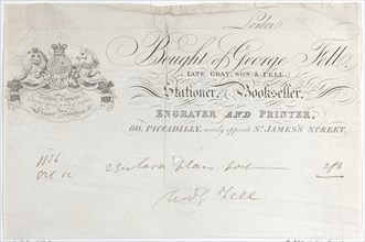 Trade Card for George Fell, Stationer, Bookseller, Engraver and Printer, 19th century.