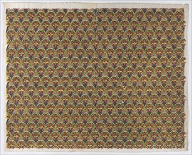 Sheet with overall fan design in yellow, green, and red, late 18th-mid-19th century.